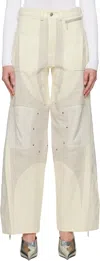Mugler Off-white & Beige Twill Workwear Trousers In B1010 Off White/snow