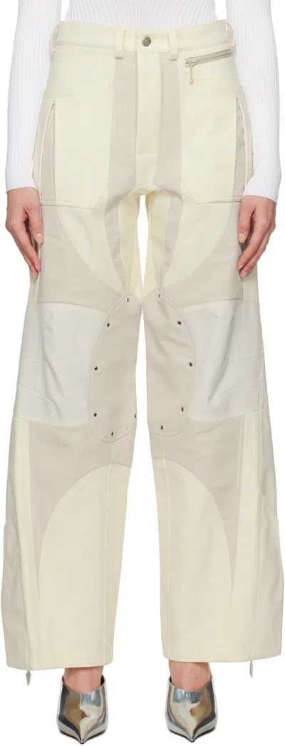 Mugler Off-white & Beige Twill Workwear Trousers In B1010 Off White/snow