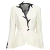 Mugler Off White Cotton Border Collar Peplum Blazer In White