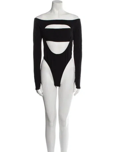 Pre-owned Mugler Off-the-shoulder Long Sleeve Bodysuit In Black