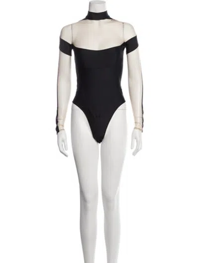 Pre-owned Mugler Off-the-shoulder Long Sleeve Bodysuit In Black