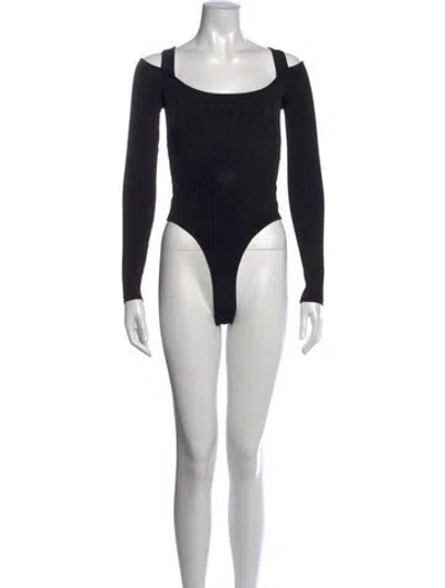 Pre-owned Mugler Off-the-shoulder Long Sleeve Bodysuit In Black/neutrals
