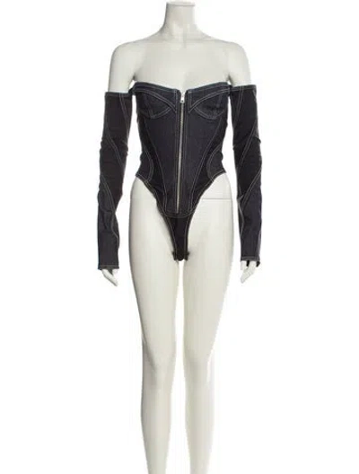 Pre-owned Mugler Off-the-shoulder Long Sleeve Bodysuit W/ Tags In Neutral