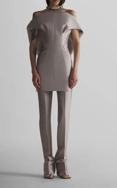 Mugler Off-the-shoulder Mikado Mini Dress In Gray