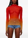 Mugler Ombre-effect Mesh Top In Red