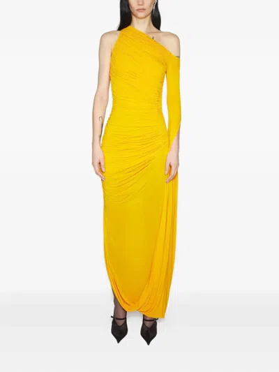 Mugler One-shoulder Draped Maxi Dress In Yellow