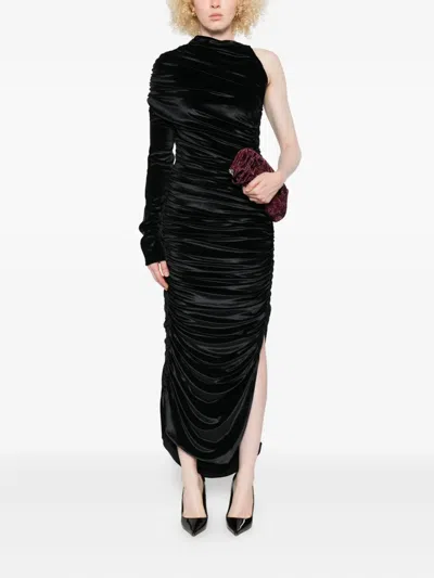 Mugler Asymmetric Mesh Dress In Italian In Black