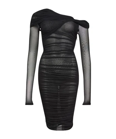 Mugler One-shoulder Ruffle Dress In Black