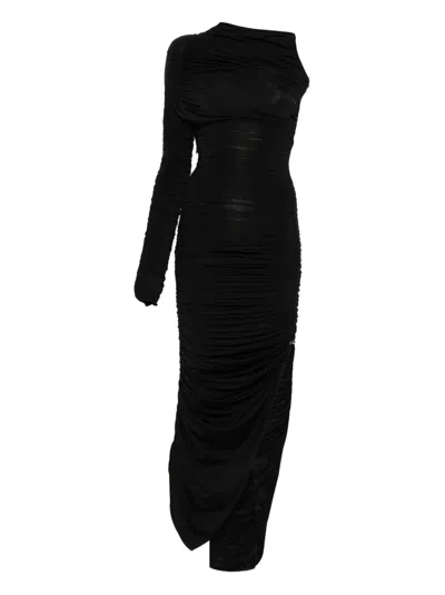 Mugler Knee Length Draped One-shoulder Dress In Black