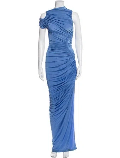 Pre-owned Mugler One-shoulder Long Dress In Blue