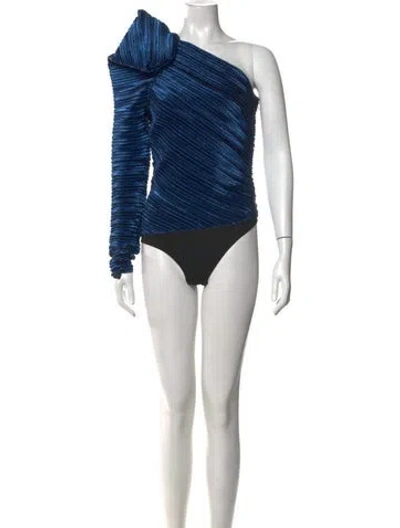Pre-owned Mugler One-shoulder Long Sleeve Bodysuit In Blue