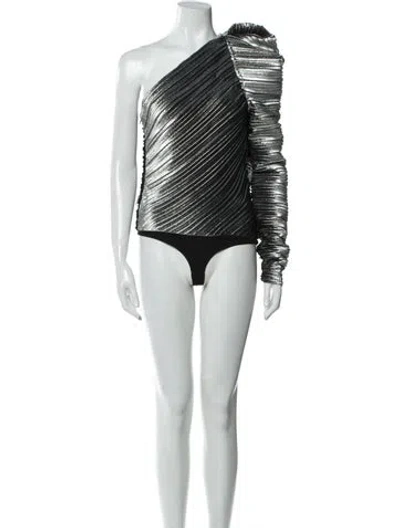 Pre-owned Mugler One-shoulder Long Sleeve Bodysuit In Silver