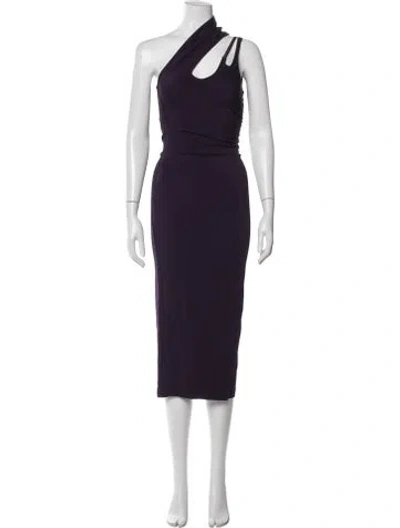 Pre-owned Mugler One-shoulder Midi Length Dress In Purple