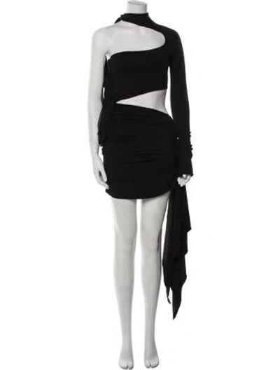 Pre-owned Mugler One-shoulder Mini Dress In Black