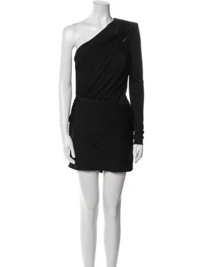 Pre-owned Mugler One-shoulder Mini Dress In Black