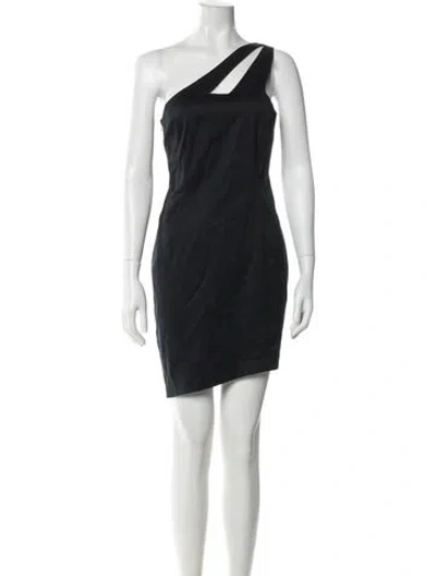 Pre-owned Mugler One-shoulder Mini Dress In Black