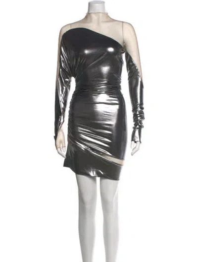 Pre-owned Mugler One-shoulder Mini Dress In Metallic/silver