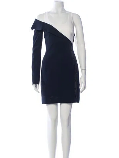 Pre-owned Mugler One-shoulder Mini Dress W/ Tags In Blue