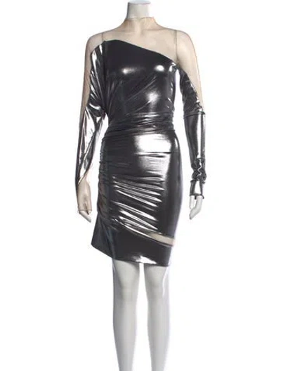 Pre-owned Mugler One-shoulder Mini Dress W/ Tags In Metallic/silver
