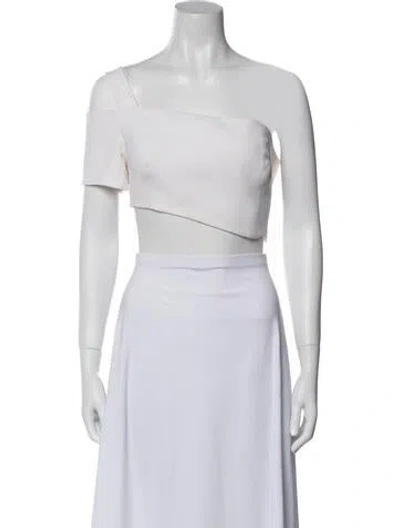 Pre-owned Mugler One-shoulder Short Sleeve Crop Top In White