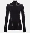 Mugler Open-knit High-neck Mesh Top In Black