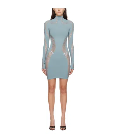 Mugler Open-knit Panelled Minidress In Gray