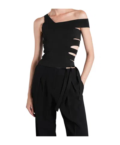Mugler Openwork Knit T-shirt In Black