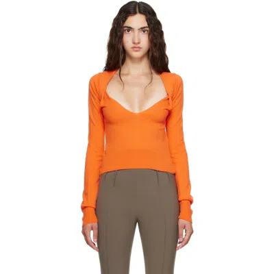 Mugler Orange Cashmere V-neck Knit Sweater In 3155electric Orange