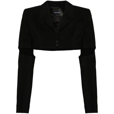 Mugler Cut-out Cropped Jacket In Black