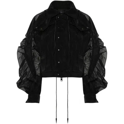 Mugler Semi-sheer Hooded Bomber Jacket In Black