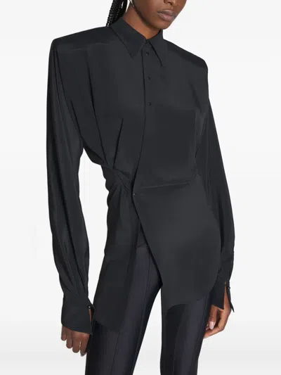 Mugler Padded-shoulder Asymmetrical Shirt In Blue