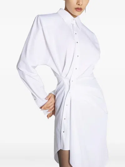 Mugler Asymmetrisches Hemdkleid Mit Schulterpolstern In White