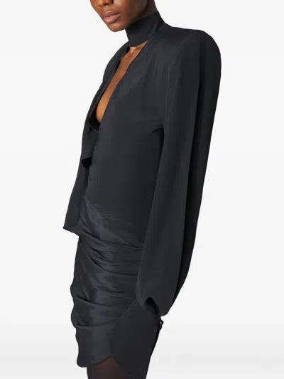 Mugler Padded-shoulder High-neck Mini Dress In Black