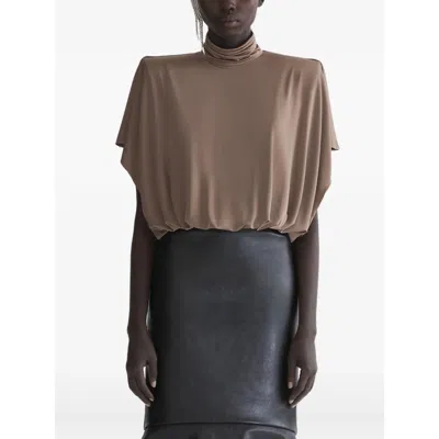 Mugler Padded Shoulder Viscose Blouse In Pink