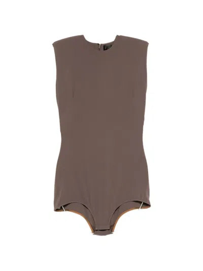 Mugler Padded-shoulder Sleeveless Bodysuit In Gray