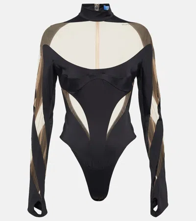 Mugler Layered Bodysuit Fitted Silhouette In Black