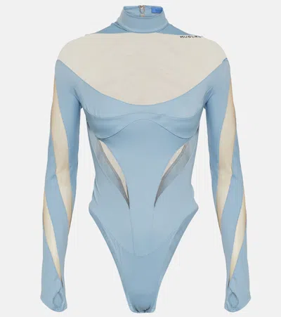 Mugler Paneled Bodysuit In Blue