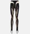 Mugler Panelled Mesh And Jersey Leggings In Black