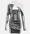 Mugler Silver Impossible Neckline Minidress In Chrome Silver / Nude 01