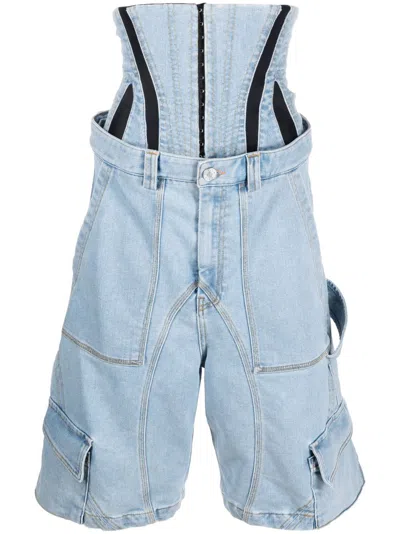 Mugler Jeans-shorts Mit Kontrasteinsatz In Blue