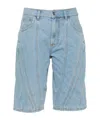 Mugler Spiral Wide-leg Denim Shorts In Black