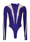 Mugler Panelled Jersey And Tulle Bodysuit In Purple