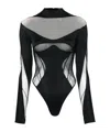 Mugler Panelled-mesh Jersey Bodysuit In Black