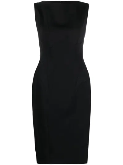 Mugler Panelled Midi Dress In Black