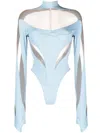 Mugler Panelled Sheer Bodysuit In Blue