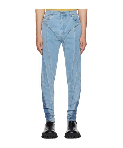 Mugler Patchwork Detail Jeans Leggings In Blue