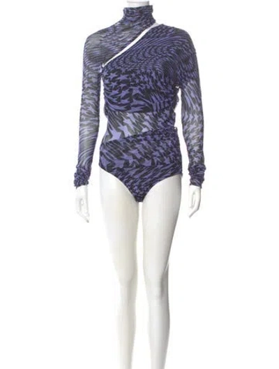 Pre-owned Mugler Patterned Asymmetrical Bodysuit In Blue