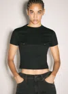 Mugler Cropped T-shirt With Piercing In Black