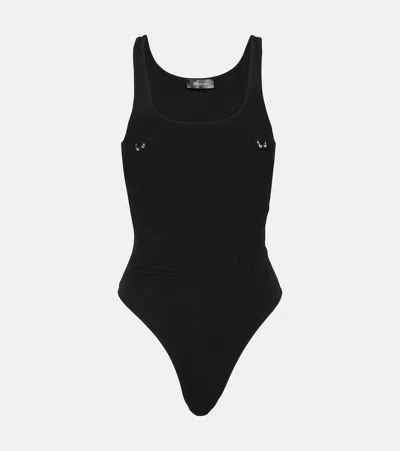 Mugler Embellished Cotton-blend Bodysuit In Black