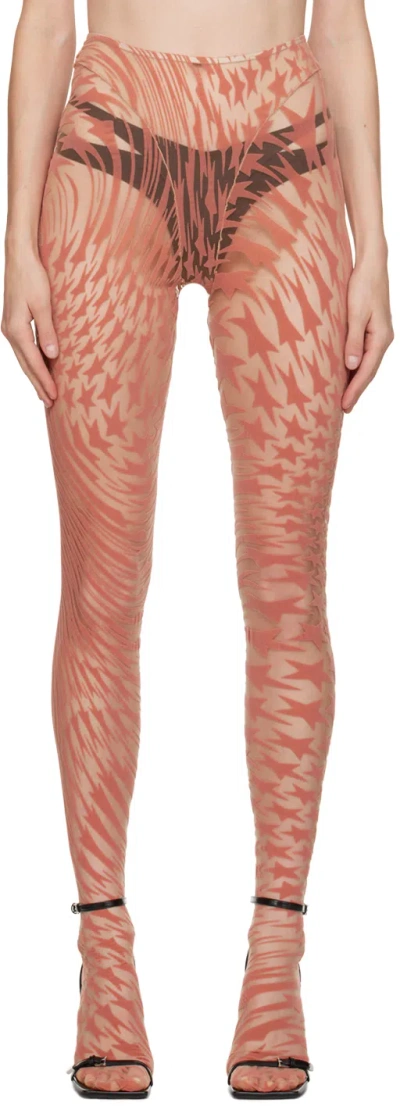Mugler Pink Flocked Leggings In B23n1 Dark Blush / N